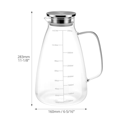 Pichet en verre de 3,5 l avec couvercle QWORK grande carafe d'eau graduée - 7