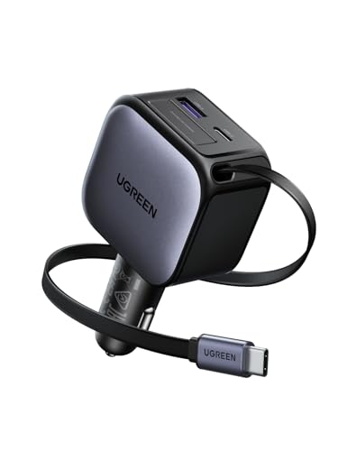 UGREEN Retractable Car Charger 60W With Built-in 30W USB C Cable 70cm Car Charger Type C Fast Charging 2C1A USB Super Fast iPhone Adapter for iPhone 17 Series MacBook Pro/Air Samsung S25 Ultra