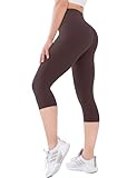 SUNCLOVE Capri Leggings for Women High Waisted Tummy Control Workout Soft Womens Yoga Capris Pants Brown
