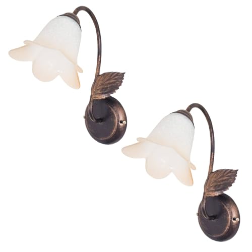 MAKA [X2] Applique da Parete Interno Vintage, Applique Camera da Letto con Portalampada E14 (Lampadina non inclusa), Lampada da Muro in Ferro Battuto in Vetro Artigianale (2x Applique Autunno)