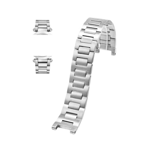 EMAIGlPO Pulsera de acero de precisión con muesca, correa de reloj de 20x12MM, 22x14MM, cierre plegable apto for correa de reloj de acero inoxidable for Cartier Pasha(Silver,20.12mm)