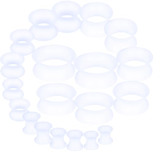 Silicone Ear Gauges Tunnels Plugs for Ears Women Men Earrings Black/Clear/White Size 4mm-20mm 6G-7/8In Double Gage Retainer Stretching Kit Starter Stretchers Expander