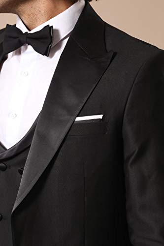 Costume de mariage noir 3 pièces smoking avec revers satin - 3