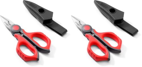Image of LIVINGO Electrician Scissors: 6 Inch Sharp Heavy Duty Wire Shears - Stainless Steel Serrated Notch Blade with Belt Clip, Stripper Fiber Optic, Crimping Aluminium Copper Soft Cable Line (Pack of 2)