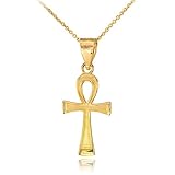 10K Yellow Gold 1' Egyptian Ankh Key of Life Pendant Necklace with Rolo Chain - 16'