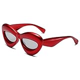 Cicano Y2K Lunettes de soleil gonflées en forme d'œil de chat mignonnes lunettes de soleil amusantes et tendance en forme de lèvres, Rouge/argenté