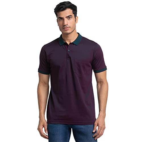 Image of Raymond Men's Pure Cotton Jacquard Pattern Contemporary Fit Polo Collar Polo Neck Half Sleeve Casual T-Shirt