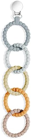 Vicloon Silicone Teether Rings, Baby Teether Rings, Baby Teether Link with Pacifier Clip, Attachable Teether Chew Toy for Babies, BPA Free Teething Relief Baby Chew Toys, Sensory Teething Ring