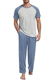 Yincro Mens Pajamas Set Lightweight Loungewear Short Sleeve Top and Pants Soft Sleepwear Pjs Sets (Gray Blue-light Gray, L)