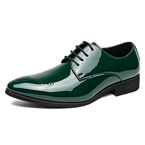 Dress Oxford Formal Shoes for Men Lace Up Brogue Pointed Toe Faux Leather Derby Shoes Rubber Sole Block Heel Slip Resistant Party (Color : Green, Size : 7)