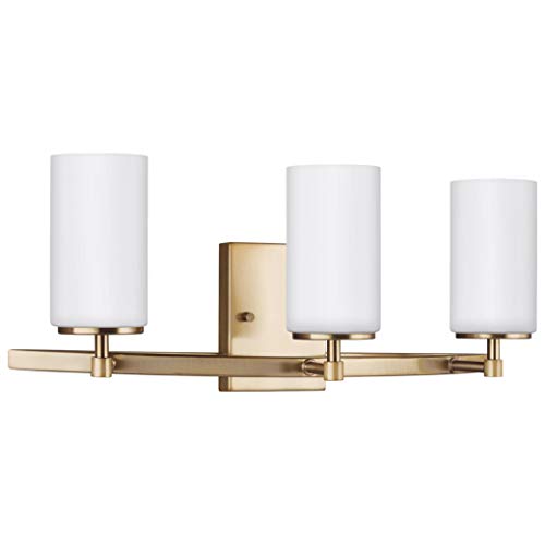 Image of Generation Lighting 4424603-848 Alturas Three - Light Wall /Bath Vanity Style Fixture, Satin Brass, 100 Total Watts, 9.125 Inch Height, 22 Inch Wide, Steel Construction