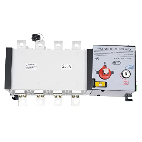 Gbonklong 110V Dual Power Automatic Transfer Switch, 4P 250A Changeover Switch Automatic Transfer Switch, Industrial Dual Power Toggle Controller Dual Electronic Power Circuit Breaker Resin