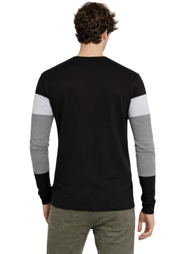 Image of ADRO Men's Full Sleeve T-Shirt Navy Grey Colorblock | Cotton Round Neck Casual Tshirt | Regular Fit Stylish T Shirt
