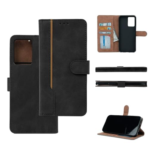 Image of amazon basics Realme 16 Pro Plus 5G Flip Cover | Card Pockets Wallet & Stand | Flip Cover for Realme 16 Pro Plus 5G (Black with Beige Strip)