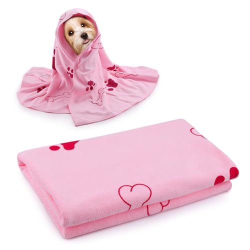 1 toalla para perros, 100 x 60 cm, toalla para perros, extraabsorbente y suave, de secado rápido, toalla de baño para mascotas y accesorios para perros para gatos, perros u otras mascotas (rosa)
