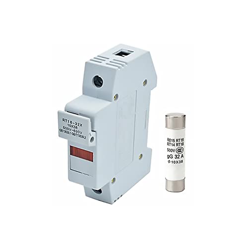 10Set Fuse Holder Base with 10 x 38 Fuse RO15 RS15 RT18-32X Fast Blow Ceramic Fuse LCD Led Light DIN Rail Mount(20A)