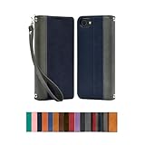 シズカウィル iPhoneSE 第3世代 2022 第2世代 2020 iPhone8 iPhone7 ケース カバー 手帳型 本革調 レザーケース ネイビー×グレー 1個入り