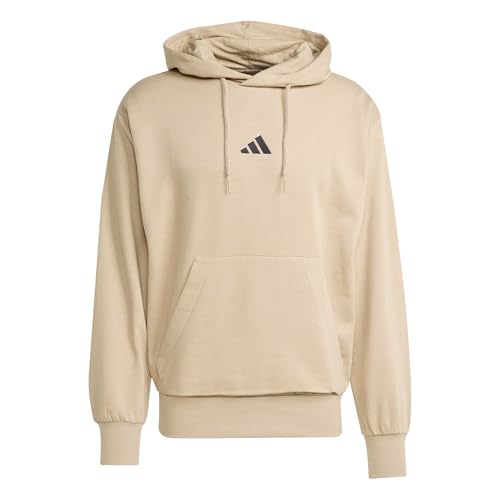 adidas Men's Essentials Feel Cozy Fleece Hoodie, Warm Sandstone/Black, Medium