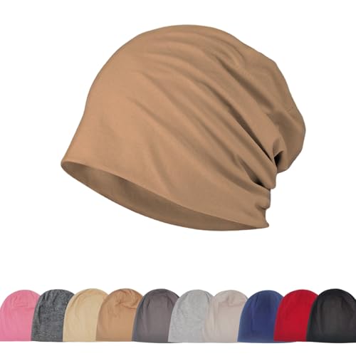 Djfkey Leichte Beanie-Mütze Baumwoll-Kopfbedeckung dünne Strickmütze: Chemo-Mütze für Herren und Damen ideal für Radsport Unterziehen & Schlaf (DE/NL/SE/PL Numerisch 56 60 Hellbraun)