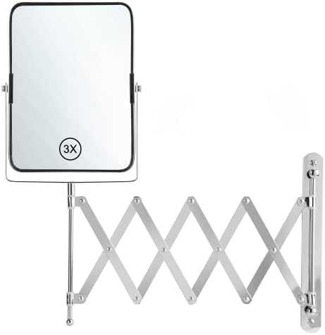 MIRRORVANA Bathroom Wall Mounted Mirror for Shaving & Makeup, Double Sided 3X / 1X Magnifying, 52 cm Extension Swivel, 20x15cm, Chrome