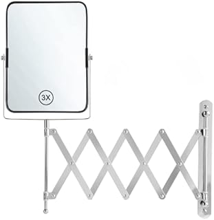 MIRRORVANA Bathroom Wall Mounted Mirror for Shaving & Makeup, Double Sided 3X / 1X Magnifying, 52 cm Extension Swivel, 20x15cm, Chrome