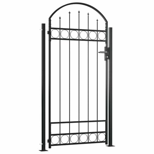 vidaXL Zauntor Gewölbte Spitze 2 Pfosten Gartentor Metalltor Hoftor Tor Pforte Gartenpforte Gartentür Zauntür Tür Einzeltor 105x204cm Schwarz