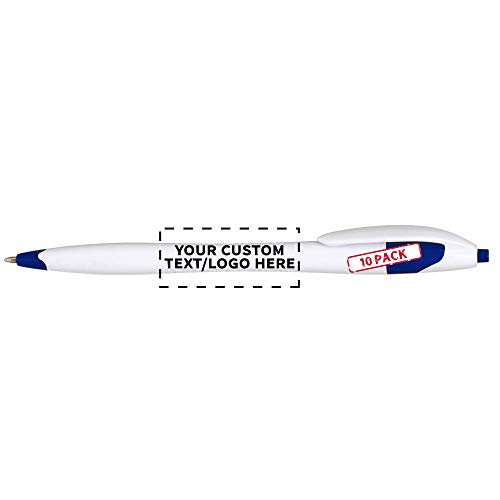 Slim curvy white ballpoint pens in bulk, plastic, 10 pack, custom…