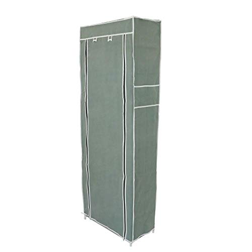 PrimeMatik - Armario ropero y Zapatero de Tela Desmontable 60 x 30 x 160 cm Gris con Puerta Enrollable