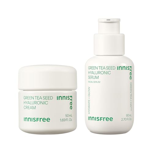 innisfree Double Hydration Duo, Hyaluronic Serum + Hyaluronic Cream, Korean Serum + Moisturizer Set for Hydrated, Glowing Skin