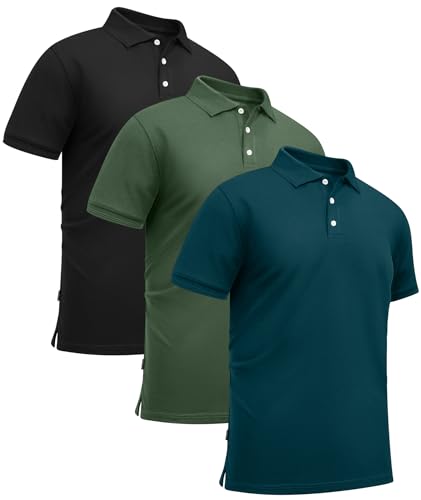 GEEK LIGHTING 3 Pack Mens Polo Shirts Short Sleeve Moisture Wicking Performance Golf Shirt for Men Casual Collared Shirt