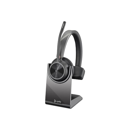 Poly – Auriculares inalámbricos Voyager 4310 UC con soporte de carga (Plantronics), Auriculares de un solo oído, Se conectan a PC con el adaptador Bluetooth USB C y a celulares a través de Bluetooth