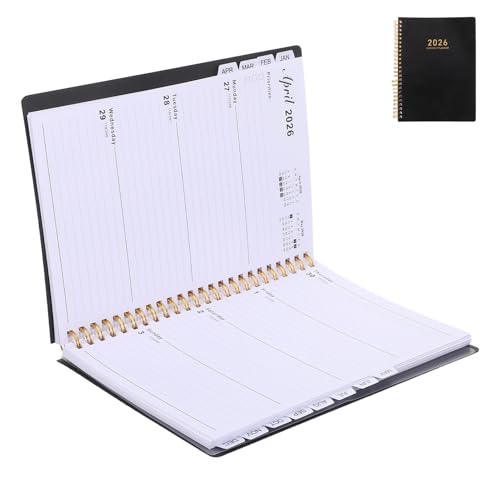 Didiseaon 2026 Daily Planner A5 Academic Organizer Notebook with Weekly Goals, Lightweight Small Spiral Appointment Book for Students, Teachers, and Professionals, Black Waistband Cover