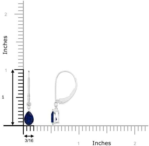 Vista 2 de ANGARA Aretes de zafiro azul natural para mujer Aretes colgantes de zafiro en forma de pera con diamante en oro macizo de 14 quilatesplatino