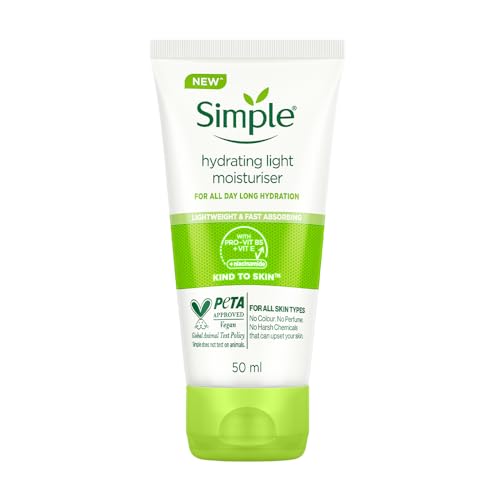 Image of Simple Hydrating Light Moisturiser, 50ml | 12hr Hydration | With Niacinamide, Pro-Vitamin B5, Glycerin & Borage Seed Oil | Lightweight, Non-Greasy Formula | For Soft, Smooth Skin
