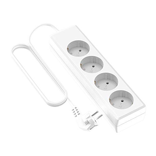Garza Power - Regleta de 4 enchufes sin Interruptor y con Toma de Tierra | Ladrón múltiple de 1.4 Metros | hasta 3680W | Protección Infantil |Cable H05W-F 3G | Color Blanco