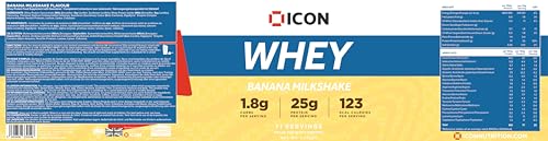 ICON Nutrition Whey Protein Powder — Banana Milkshake — High Protein, Grass Fed, Low Carbs & Fat, Complete Amino Acid Profile, Cold Shakes or Mix with Foods — 2.27kg, 71 Servings - Image 2