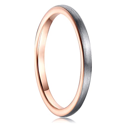 Cloyo 2mm Minimalist Tungsten Stacking Rings Unisex Silver Grey Wedding Ring Rose Gold Size T 1/2