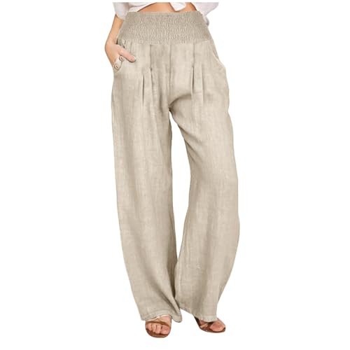 Linen Pants Women 2025 Summer Palazzo Flowy Pants Wide Leg Beach Pant High Waist Casual Vacation Trouser with Pocket4