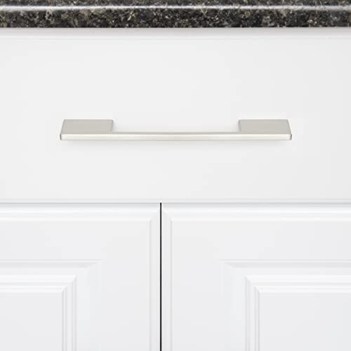 Image of South Main Hardware Wide Modern Die Cast Cabinet Drawer Pull Handle, 6.3 inch Center to Center Hole Spacing, Satin Nickel, Mounting Hardware Included, 10-Pack