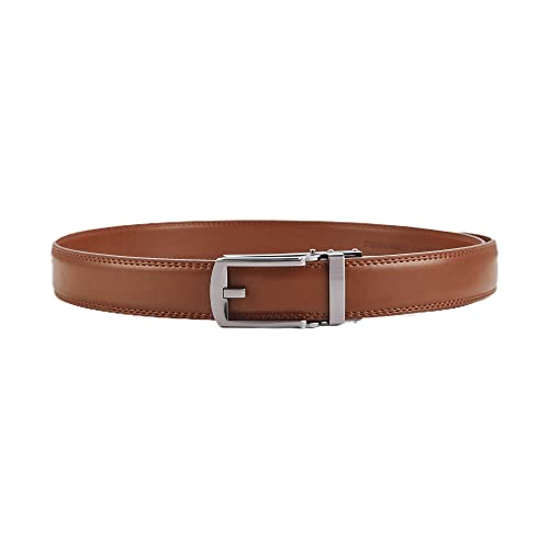 Jacob Alexander Men's Genuine Leather Adjustable Dress Ratchet Track Belt with Classic Single Prong Click Buckle - Tan 32