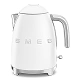 SMEG KLF03 7 Cup Electric Water Kettle, Retro-Style, Soft-Opening Lid, Auto Shut-Off, 360° Swivel Base – White