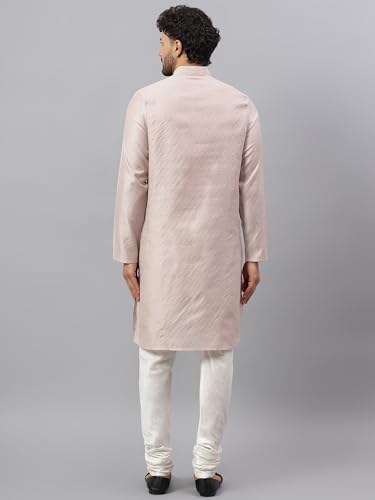 Image of LATEST CHIKAN Men's Cotton Silk Kurta Pajama Set with Mandarin Collar - Ethnic Wear for Weddings, Festivals & Functions