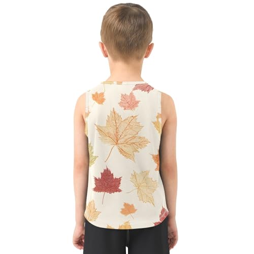 Bolaz Boys Athletic Quick Dry Tank Top Sleeveless Workout T Shirts Age 11-15,Maple Leaf Pattern3