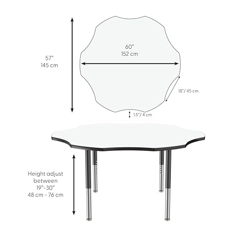Image of FDP Dry-Erase Mobile Flower Activity School and Office Table (60 inch), Super Legs w / Glides and Casters for Collaborative Spaces, Adjustable Height 19-30 inches - Whiteboard Top /Black Edge