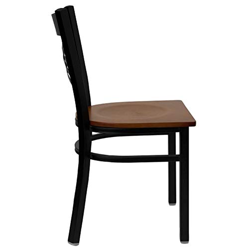 Image of Flash Furniture HERCULES Series Black ''X'' Back Metal Restaurant Chair - Cherry Wood Seat