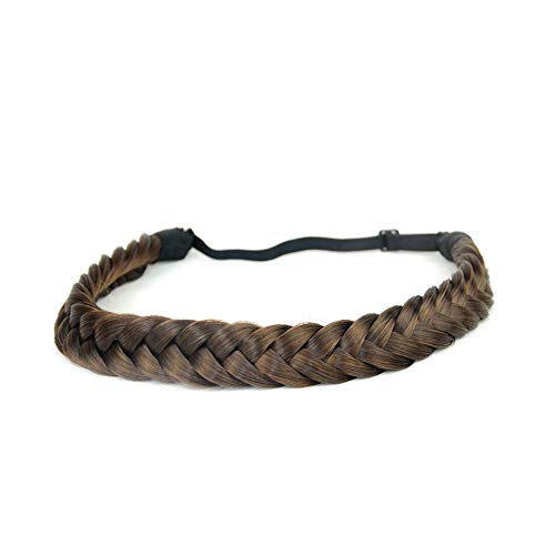 BOBIYA 2 Stränge Kunsthaar Geflochtenes Stirnband Klassisches Chunky Geflochtenes Stirnband Elastisches Stretch-Haarteil für Frauen Mädchen (Dark Brown) Cover