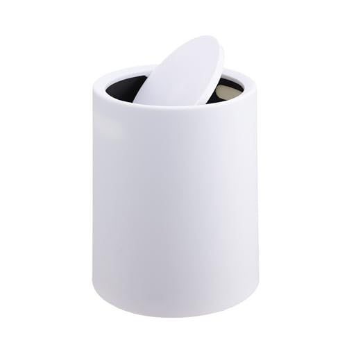 Relaxdays Poubelle cosmétique 6 L, Couvercle basculant, Seau intérieur, Plastique Mat, Ronde, Blanche 26x20x20 cm