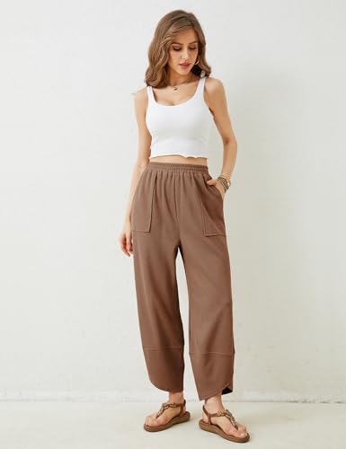 Image of Xiaoxuemeng Womens Baggy Wide Leg Pants Casual Elastic Waisted Palazzo Harem Pants with Pockets