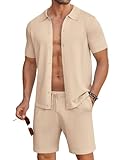 COOFANDY Men's 2 Piece Outfits Sets Casual Short Sleeve Button Down Knit Shirt and Shorts Sets Summer Beach Outfits