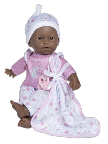 JC Toys La Baby African American 11-inch Small Soft Body Baby Doll La Baby | Washable |Removable Pink Floral Outfit w/Hat, Pacifier & Blanket | for Children 12 Months +